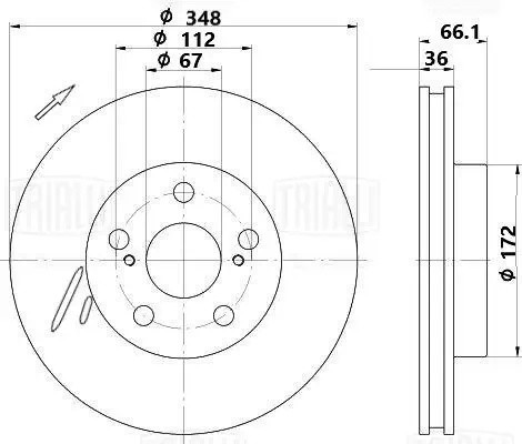 Диск торм. для а/м BMW 3 (G20) (18-)/5 (G30) (16-) перед. d=348 прав. (окраш.) ( DF240116 TRIALLI