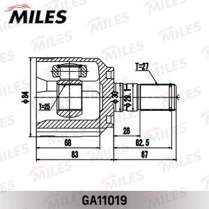 ШРУС внутренний левый HYUNDAI SONATA YF 2010-2014 GA11019 GA11019 MILES