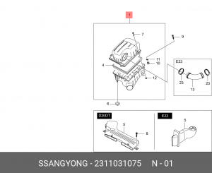 Фильтр воздушный SSANGYONG Actyon (06-),Kyron (06-),Actyon Sports (06-) (D20/27) 2311031075 SSANG YONG