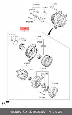 Генератор HYUNDAI i40 (12-),ix35 (13-) KIA Soul (13-) (120A,13.5V) OE 373002E300 HYUNDAI KIA