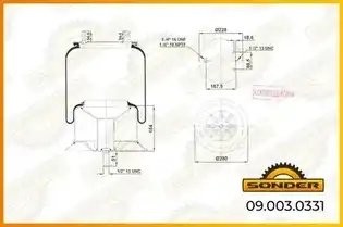 Пневморессора Premium со стаканом (металл) 1 шп.+штуц. / 1 шп. Freightliner, Loa 090030331 SONDER