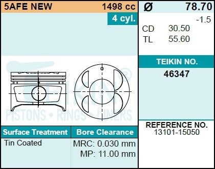 к-кт поршней! 0.50 (4 шт.)\ Toyota Carina/Corolla 1.5 5AFE 88-01 46347050 TEIKIN