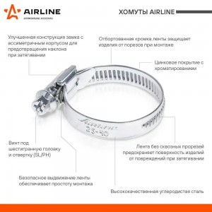 Хомут 20-32/9 мм, червячный, оцинкованный (W1), 1 шт.(AHC-SZ-05)  10шт AHC-SZ-05 AIRLINE