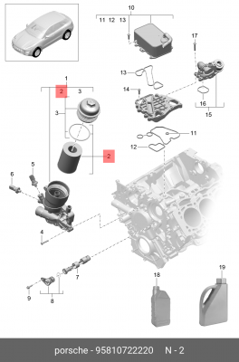 Фильтр масляный PORSCHE Cayenne (11-),Macan (14-),Panamera (10-) OE 95810722220 VAG