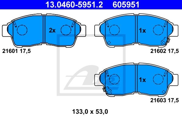 Колодки тормозные TOYOTA Corolla (92-01),Carina E (92-96),Rav 4 (94-95) передние 13.0460-5951.2 ATE