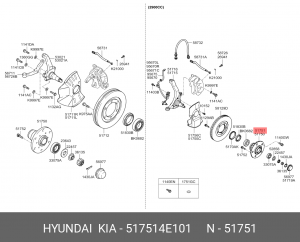 Ступица KIA Bongo 3 (09-) (2WD) передняя OE 517514E101 HYUNDAI KIA