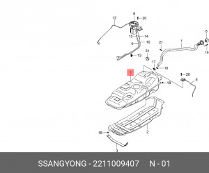 Бак топливный SSANGYONG Actyon (06-),Kyron (05-) (D20) OE 2211009407 SSANG YONG