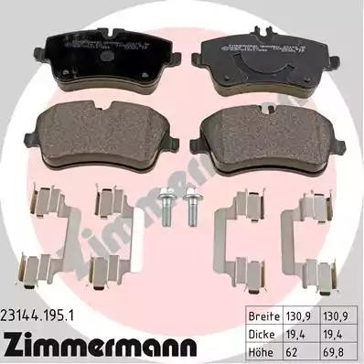 колодки дисковые !перед. 131x62x20 \ MB W203/S203/CL203/C209 1.6-2.0/2.0CDi/2.2C 23144.195.1 ZIMMERMANN