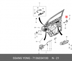 Ограничитель двери SSANGYONG Actyon (10-) задний правый OE 7136034100 SSANG YONG