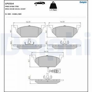 LP1514 колодки дисковые п.\ VWGolf, Skoda Octavia 1.4-1.9SD 99>датч. LP1514 DELPHI