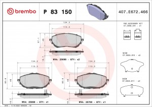 P83150 колодки дисковые передние!\ Toyota Auris/Corolla 1.3-2.0i/D-4D 12> P83150 BREMBO