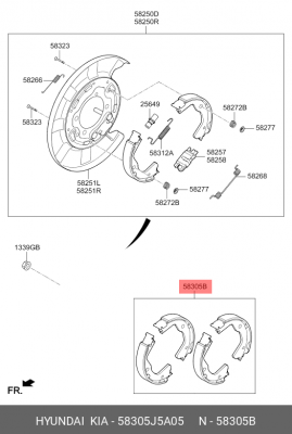 Колодки тормозные HYUNDAI G70 (17-) KIA Stinger (17-) стояночного тормоза (4шт.) 58305J5A05 HYUNDAI KIA