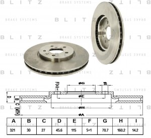 Диск тормозной передний вентилируемый OPEL Astra/Zafira 11- BS0316 BS0316 BLITZ
