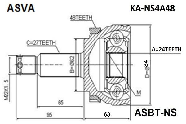 ШРУС НАРУЖНЫЙ 24x62x27 12 KANS4A48 KA-NS4A48 ASVA