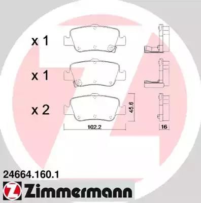 колодки дисковые !задн. 102x46x16 \ Toyota Auris/Corolla 1.4D-4D/1.4VVTi/1.6VVTi 24664.160.1 ZIMMERMANN