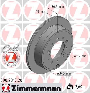 диск тормозной !задн. 345x18/76-5x150 \ Toyota Land Cruiser 200 4.7/4.5D 07>, Le 590281720 ZIMMERMANN