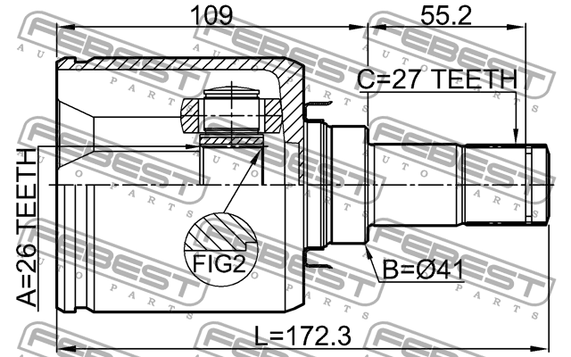 ШРУС ВНУТРЕННИЙ ЛЕВЫЙ 26X41X27 подходит для MITSUBISHI GRANDIS NA4W/NA8W 2003-20 0411-NA4WLH FEBEST