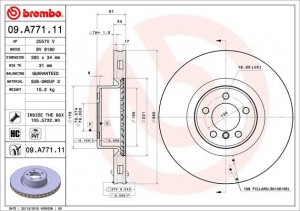 09.A771.11 диск тормозной передний! D=380мм\ Land Rover Range Rover III 09-12 09.A771.11 BREMBO