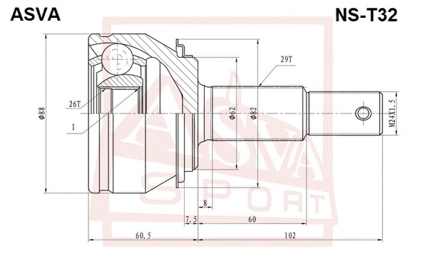 ШРУС НАРУЖНЫЙ 26X62X29 (10013150170418001746510, Китай) NST32 NS-T32 ASVA