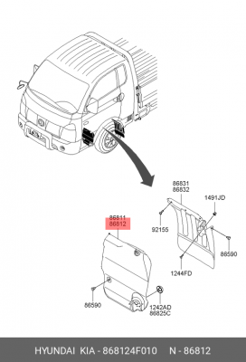 Подкрылок HYUNDAI Porter 2 (06-) передний правый (передняя часть) OE 868124F010 HYUNDAI KIA
