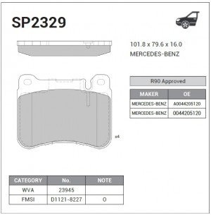 Колодки тормозные дисковые MB W203/S203/CL203 1.8-3.5i/2.2-3.0CDi 02 SP2329 SP2329 SANGSIN