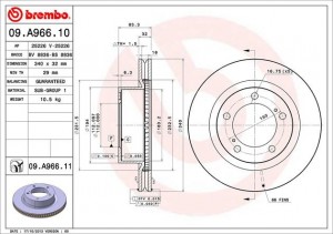 Диск тормозной передний TOYOTA LAND CRUISER 200 09.A966.11 09A96611 BREMBO