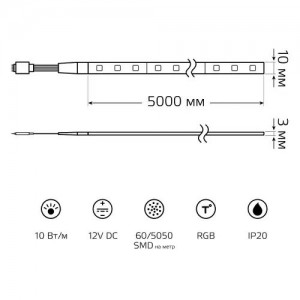 Лента светодиодная гибкая 10W 5м IP20 12V RGB (блистер) Basic GAUSS BT055 GAUSS