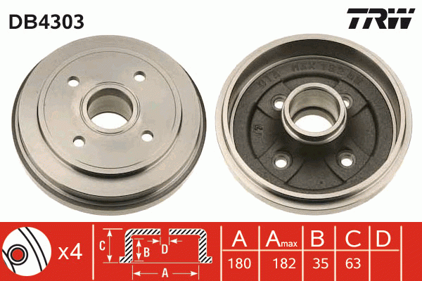 Барабан тормозной OPEL AGILA (H00), SUZUKI WAGON R+ (MM) DB4303 DB4303 TRW