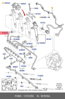ТРУБКА ТОПЛИВНАЯ ФОРСУНКИ 1ЦИЛИНДР, FORD (1372350) 1 372 350 FORD