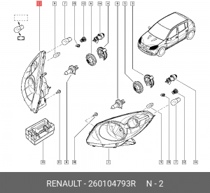 фара правая!\ Renault Sandero Stepway 08> 260104793R RENAULT