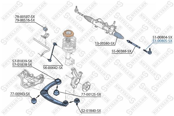 наконечник рулевой правый!\ Peugeot 308/3008/5008 all 07>/Citroen Berlingo all 0 51-00805-SX STELLOX