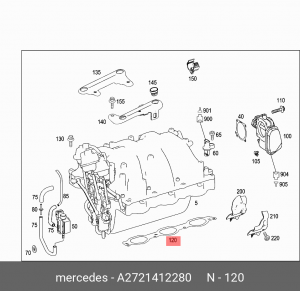 Прокладка коллектора MERCEDES ML350 (W164) впускного (M272) OE A 272 141 22 80 MERCEDES BENZ