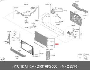 Радиатор KIA Sorento (21-) охлаждения двигателя OE 25310P2000 HYUNDAI KIA