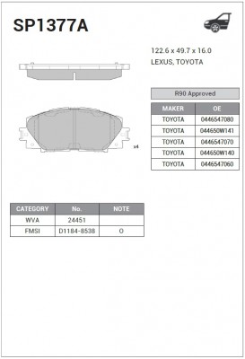 Колодки передние TOYOTA PRIUS 09- SP1377A SP1377A SANGSIN