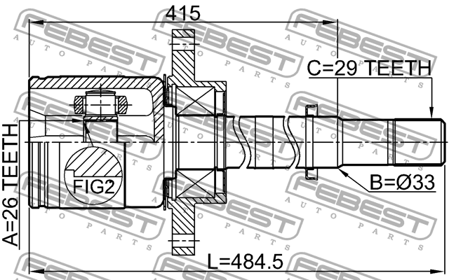 ШРУС ВНУТРЕННИЙ ПРАВЫЙ 26X33X29 подходит для NISSAN TEANA J31 2006.04-2008.02 [E 0211-U31RH FEBEST