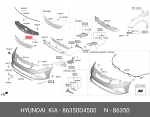 Облицовка радиатора KIA Optima (16-) ОЕ 86350D4500 HYUNDAI KIA