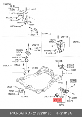 Опора двигателя HYUNDAI Coupe (01-) (2.7) задняя OE 2183238180 HYUNDAI KIA