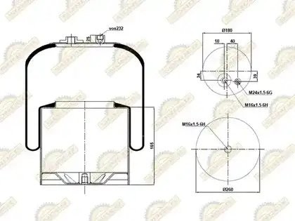 Пневморессора Premium со стаканом (металл)1 отв.+штуц. / 1 отв. Actros MP2 Voss  090030131 SONDER