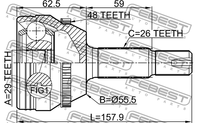 Шрус наружный 29x55x26 0110-ZZE132A48 FEBEST
