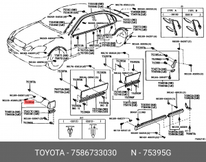 клипса!\TOYOTA Avensis 03> 75867-33030 TOYOTA