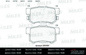 Колодки тормозные задние (Смесь CERAMIC серия PRO) HONDA ACCORD 2.0-2.4 АКПП 08- E510187 MILES