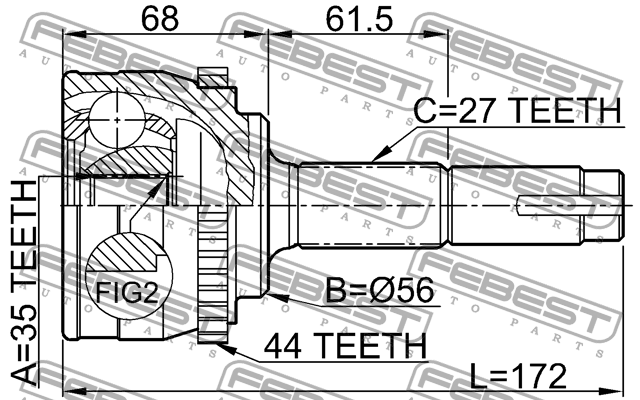 ШРУС наружный к-кт!\ Nissan Primera P12 1.9DCi 02> 0210-070A44 FEBEST