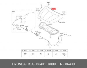 Уплотнитель HYUNDAI Solaris (10-) капота OE 864311R000 HYUNDAI KIA