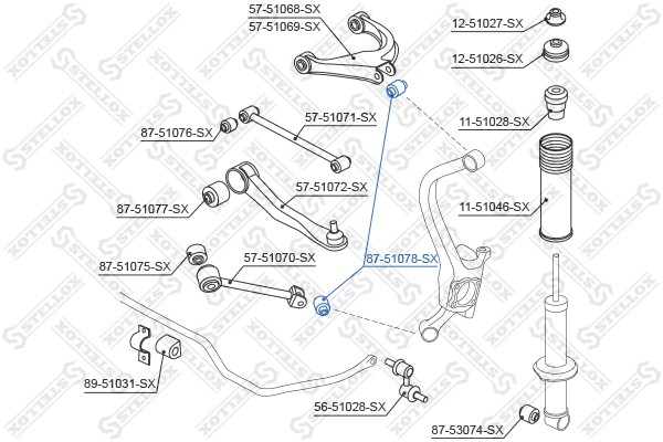 сайлентблок зад. рычага наруж.!\Hyundai Sonata EF 99-01, KIA Opirus 03> 87-51078-SX STELLOX
