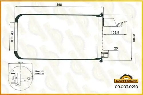 Пневморессора Premium без стакана 1 шп.-штуц.-M16/М22  с кронштейном о.н. 205822 090030210 SONDER