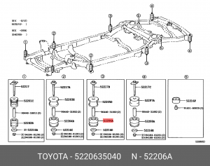 подушка рамы!\ Toyota Land Cruiser PRADO 120 GRJ12/KDJ12/RZJ12/TRJ12 02-09 52206-35040 TOYOTA