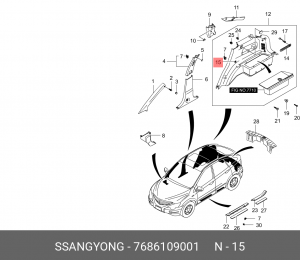 Крюк SSANGYONG Actyon (06-),Kyron (05-) багажного отделения OE 7686109001 SSANG YONG