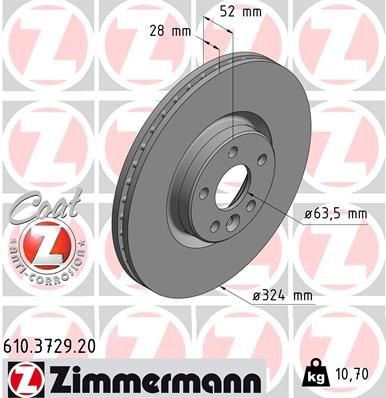 диск тормозной !перед. 324x28/52-5x108 \ Volvo XC60 D4/T5 3.2 08> 610372920 ZIMMERMANN