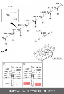 Клапан выпускной HYUNDAI HD65,78,120,БОГДАН дв.D4GA,D6GA OE 2221248000 HYUNDAI KIA