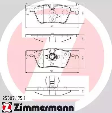Колодки тормозные BMW 1 (F20,F21),3 (F30,F31),4 (F32) задние (4шт.) ZIMMERMANN 25307.175.1 ZIMMERMANN